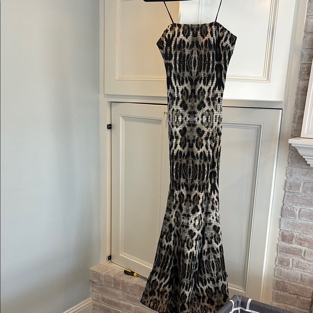 Strapless Black and Gray Leopard Dress